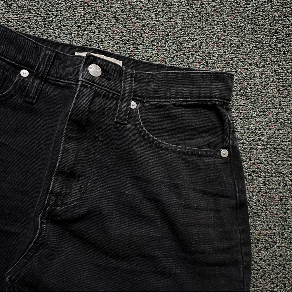 MADEWELL 100% Cotton Black Denim Mini High-Waist A-Line Frayed Hem Casual Skirt - Picture 2 of 16